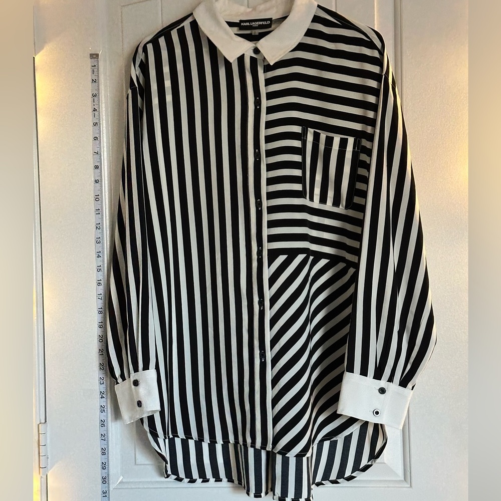 LG- Karl Lagerfeld Monochrome Striped Button-Down Shirt